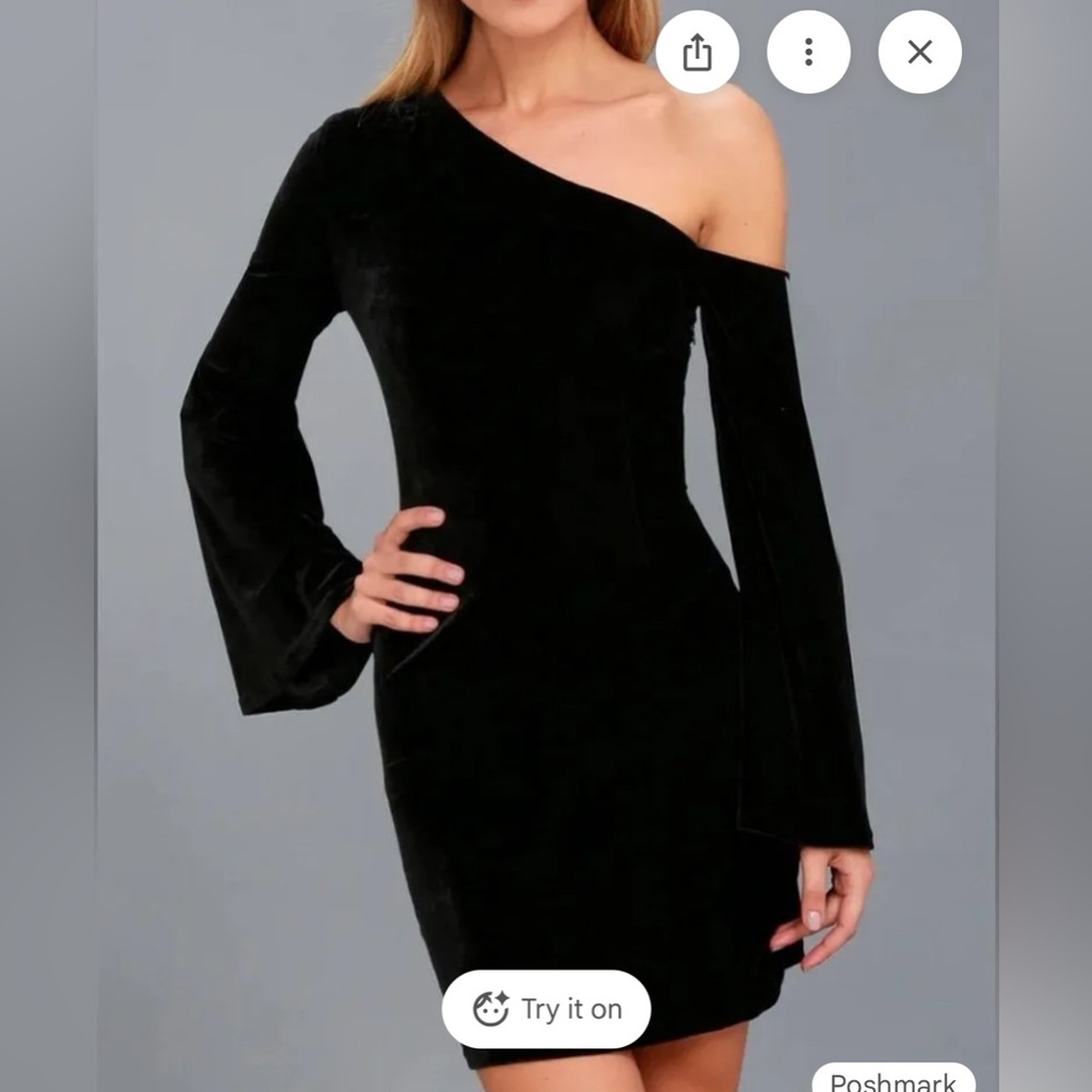 Lulus, Size small, one shoulder, black velvet, bodycon dress